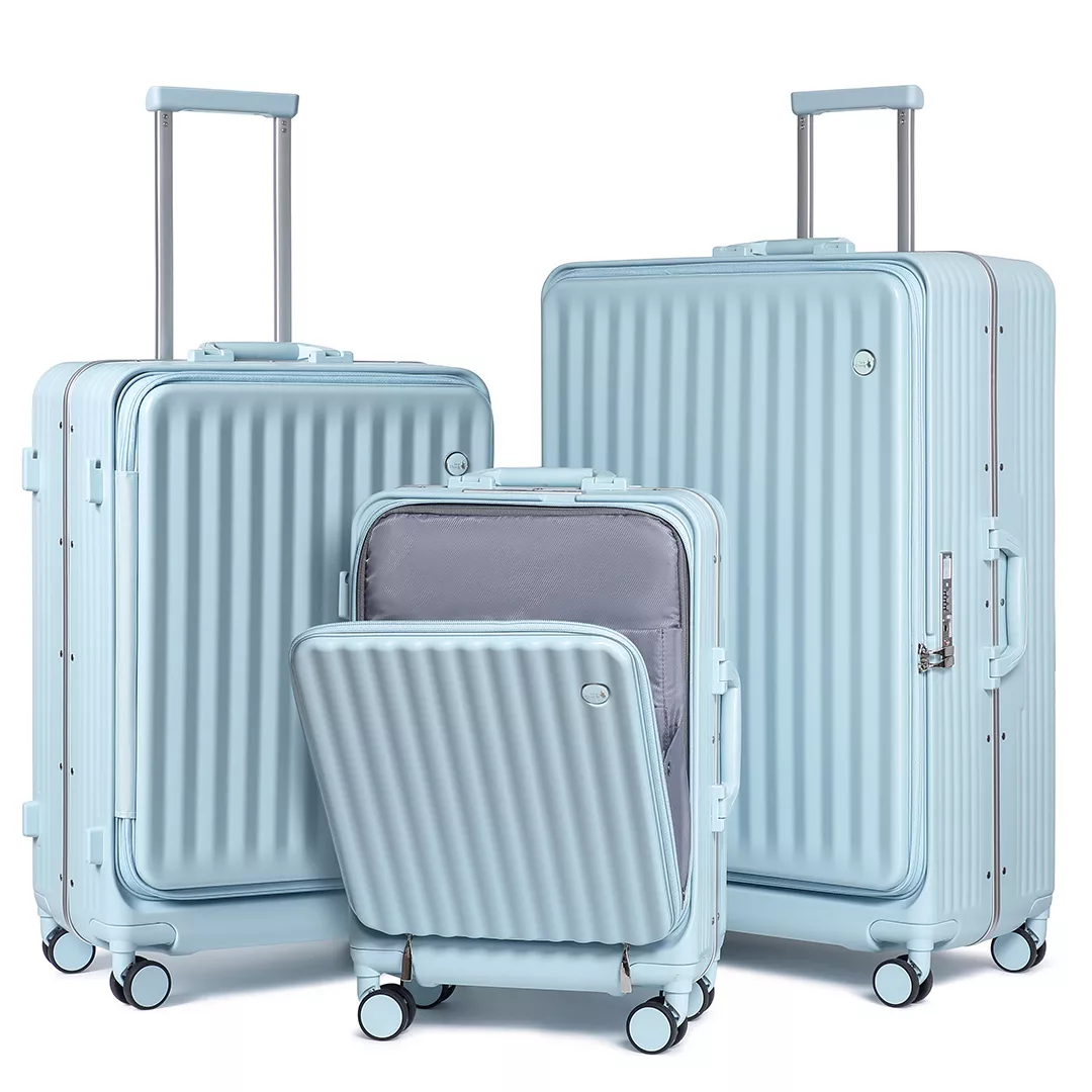 2037 Aluminum Frame PC Hardside Luggage with Cup Holder and USB & Type Charging Port
